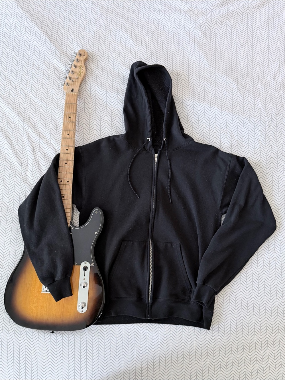 Black Full-Zip Hoodie Jacket with Hood
